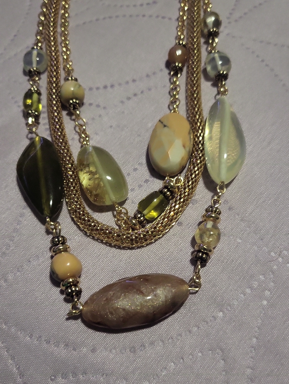 Style & Co. Olive Green and Gold Multi-Strand Bead Necklace